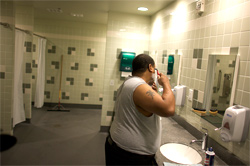 Men's Shelter Client getting ready for work.